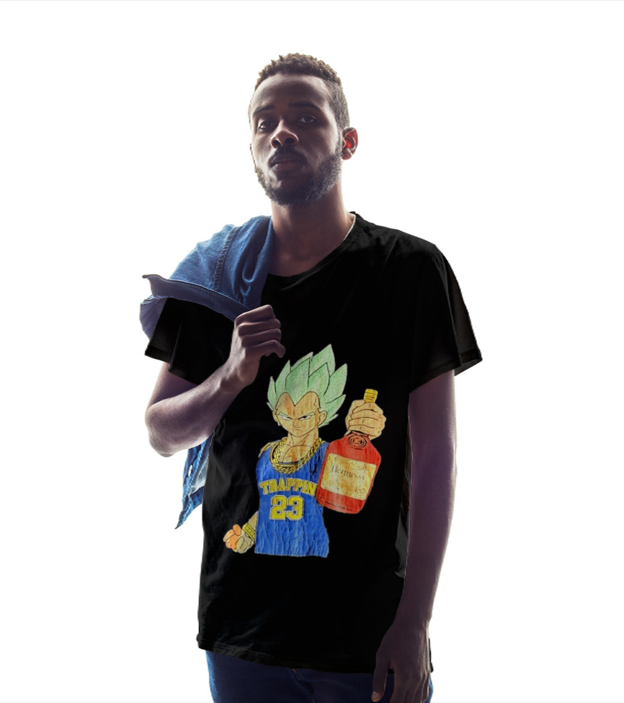 Hennessy Trappin 23 Anime Warrior Graphic Holding Bottle T-Shirt