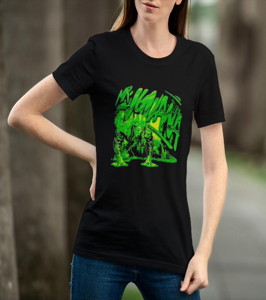 Mr Iguana Crouching Mexican Luchador Green Lizard Scale Graffiti T-Shirt
