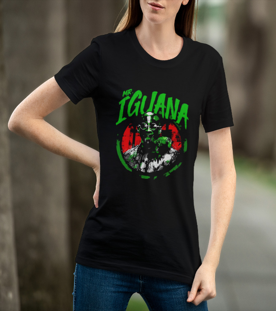 Mr Iguana Man Round Sunglasses Lizard Red Distressed Bootleg T-Shirt