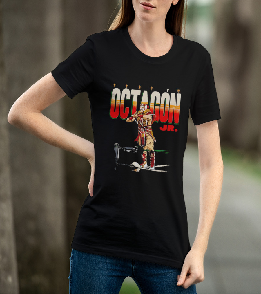 Octagon Jr Masked Lucha Libre Wrestler Ring Ropes Stars Distressed T-Shirt