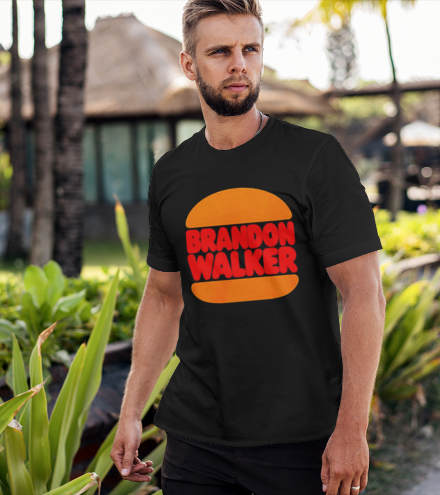 Brandon Walker Hamburger Bold Red Text Inside Orange Bun T-Shirt