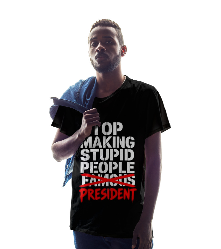 Stop Making Stupid People President Red Cross Stenciled Dripping Font T-Shirt