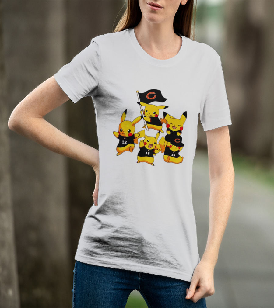 Chicago Bears Pikachu Fan Squad With Flag And Jerseys T-Shirt