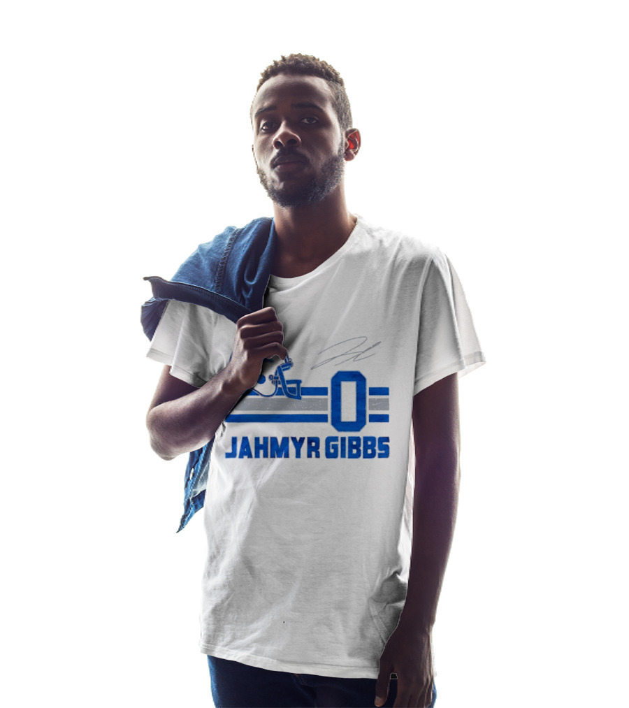 Detroit Lions Jahmyr Gibbs Zero Helmet Number Stripes Distressed T-Shirt