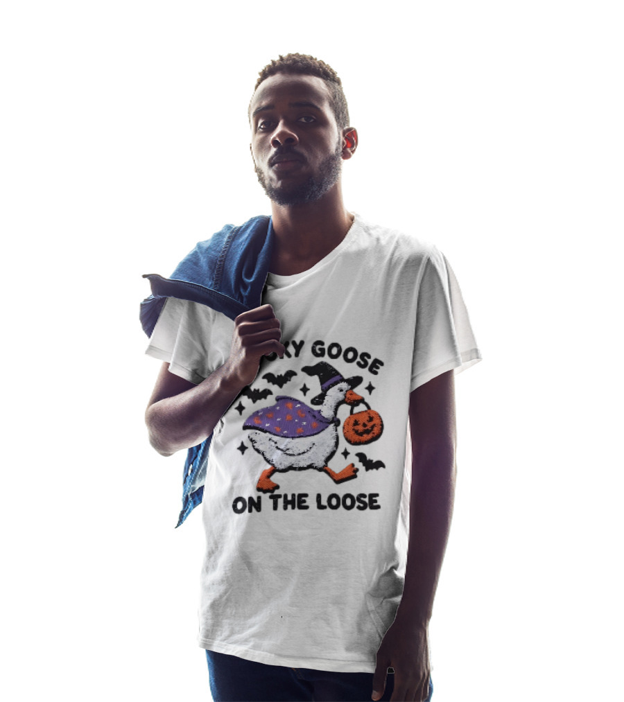 Spooky Goose On The Loose Halloween Embroidered T-Shirt