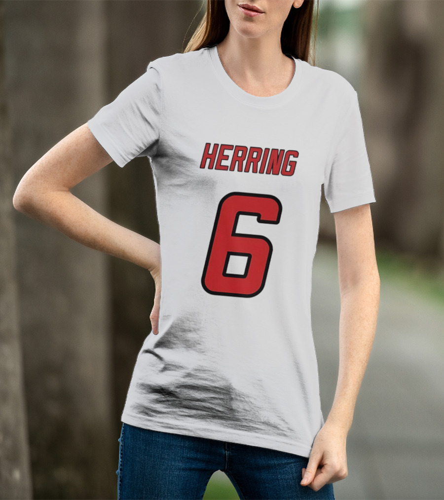 Herring 6 Red Jersey Name Number Bold Athletic Font T-Shirt