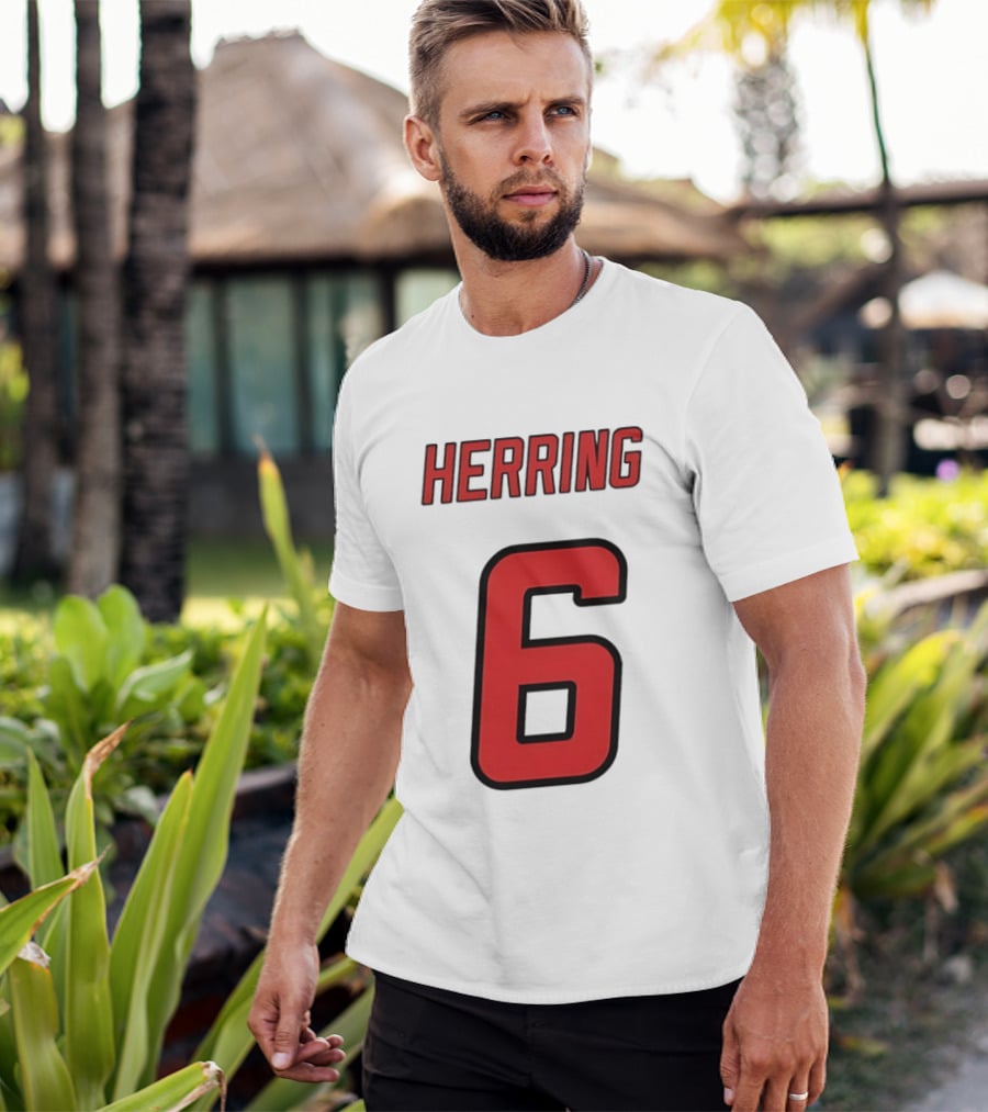 Herring 6 Red Jersey Name Number Bold Athletic Font T-Shirt