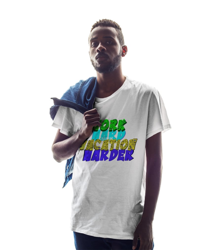 Work Hard Vacation Harder Emoji Patterned Colorful T-Shirt