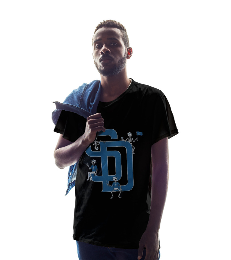 Detroit Lions San Diego Padres MLB Skeletons Interlocking SD T-Shirt