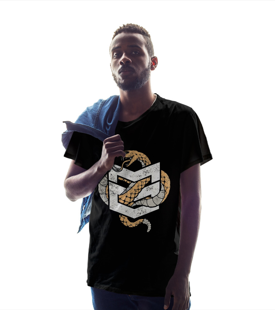 Distressed Rattlesnake Coiled Through Geometric T-Shirt