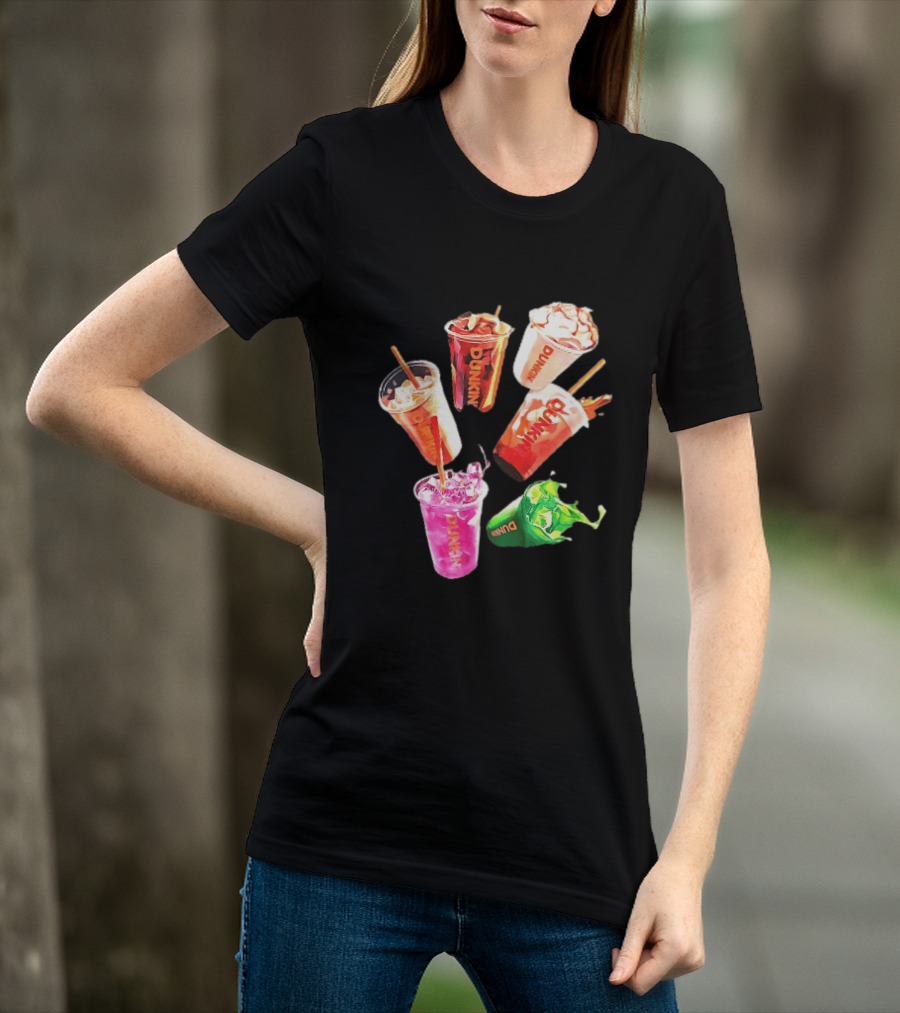 Dunkin Colorful Iced Coffee Beverages Splash With Straws T-Shirt