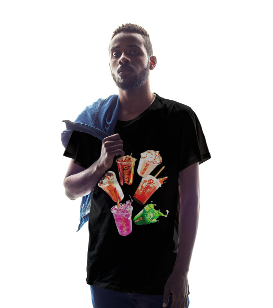 Dunkin Colorful Iced Coffee Beverages Splash With Straws T-Shirt