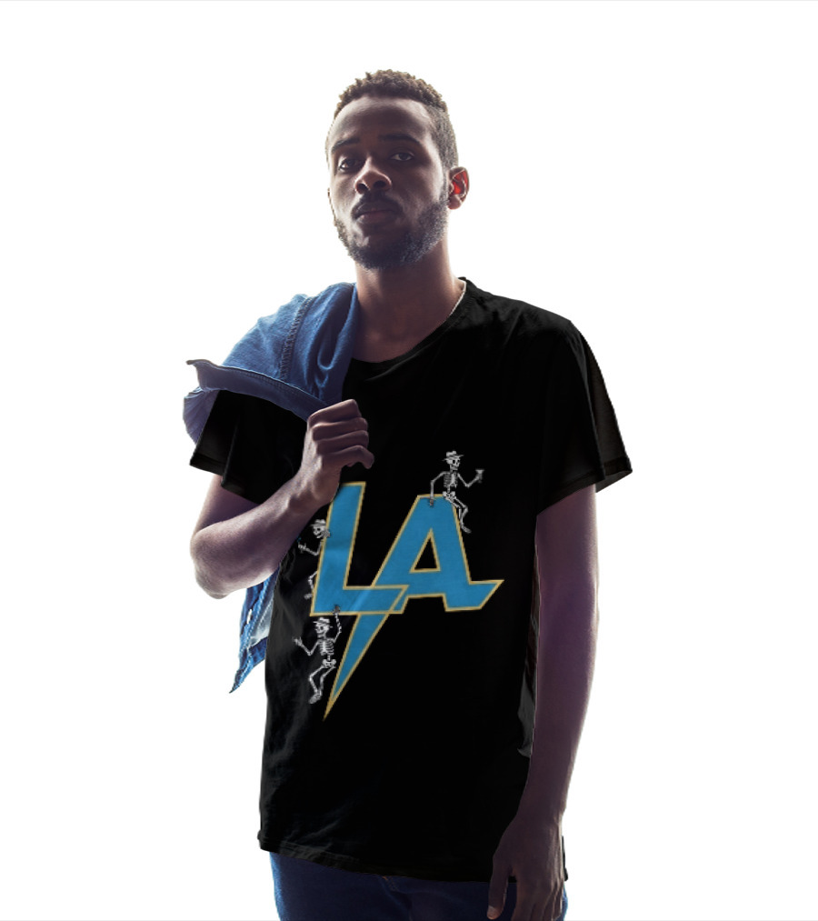 Los Angeles Chargers Skeletons On LA Lettering With Lightning Bolt T-Shirt