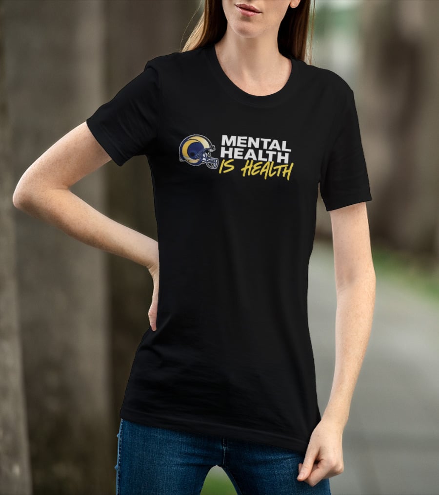 Los Angeles Rams Mental Health Is Health Gold Helmet Horn T-Shirt