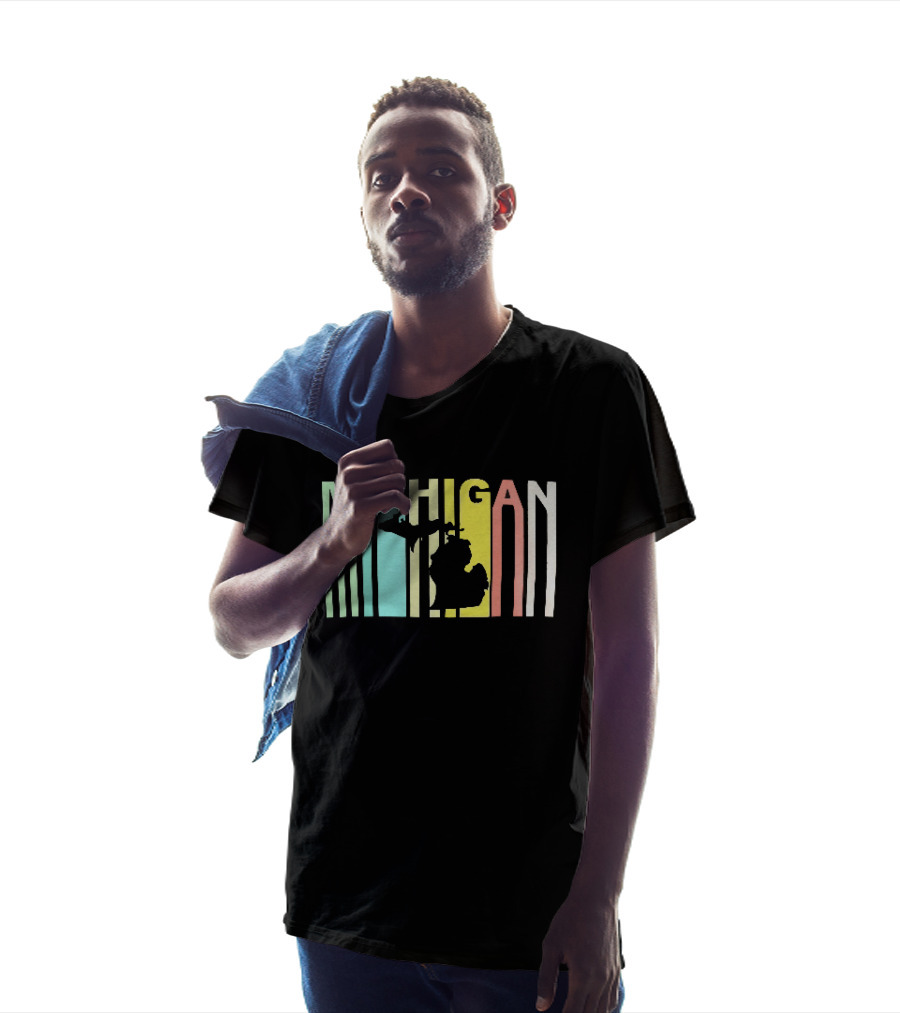 Michigan Colorful Vertical Stripe Map T-Shirt