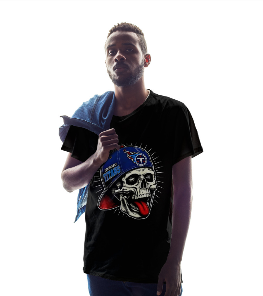 Tennessee Titans Skull Cap Logo Tongue Out T-Shirt