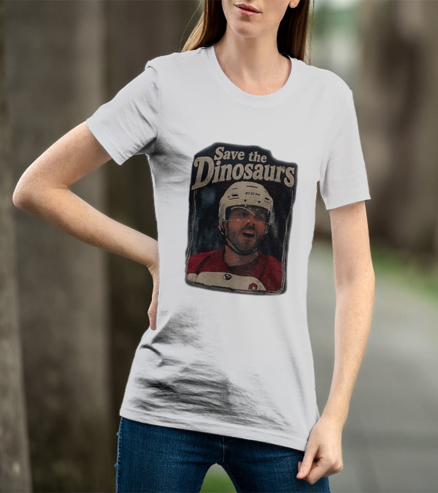 Connor Storrie Wearing Scott Hunter Save The Dinosaurs CCM Hockey T-Shirt