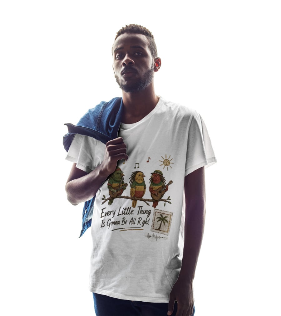 Every Little Thing Is Gonna Be All Right Reggae Birds Guitar Sunshine Palm Stamp Music Notes T-Shirt