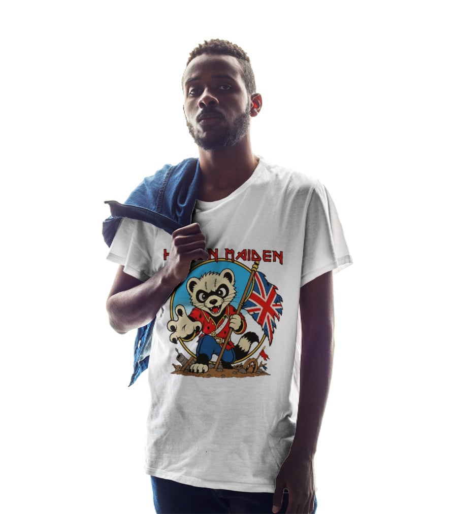 Huron Maiden Ferret Holding British Union Jack Flag T-Shirt