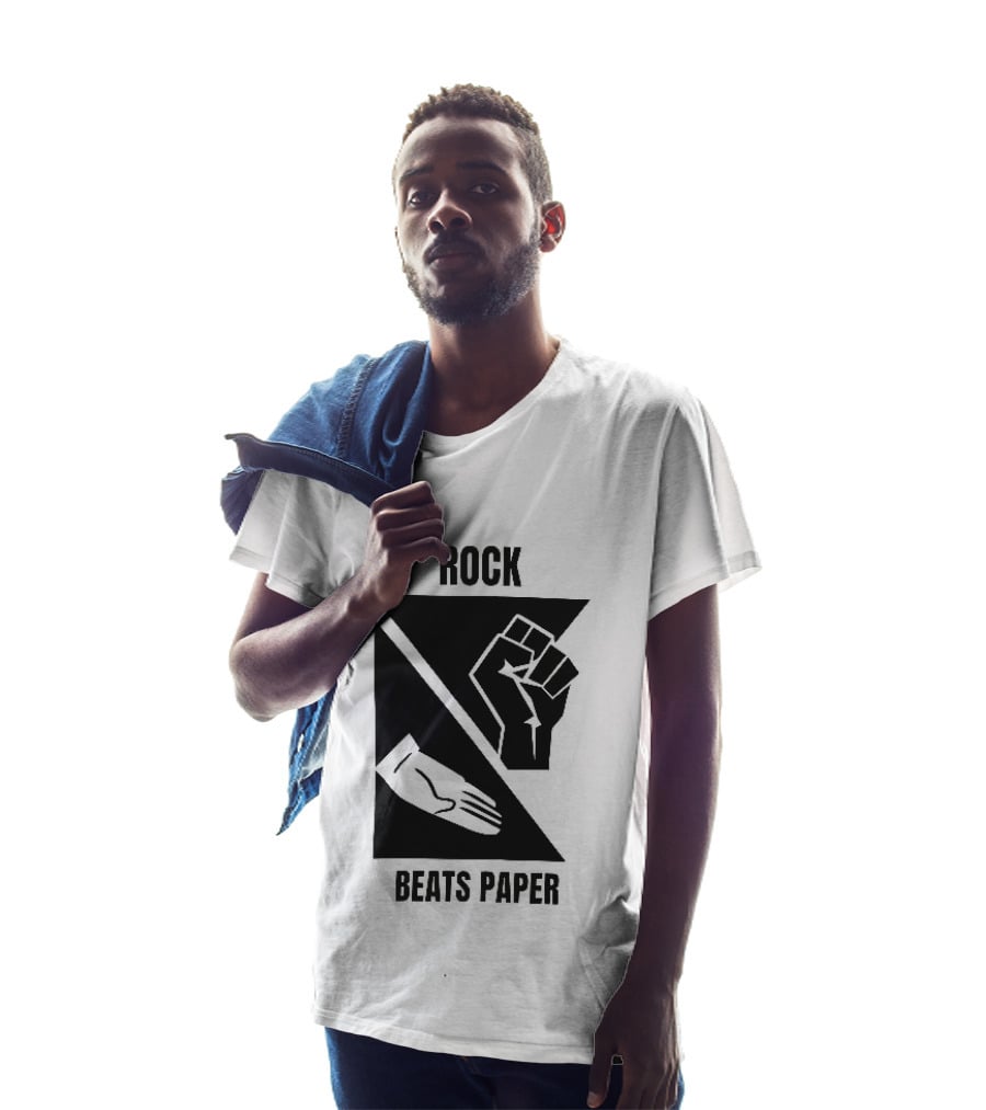 Rock Beats Paper Clenched Fist Open Palm Geometric Split T-Shirt