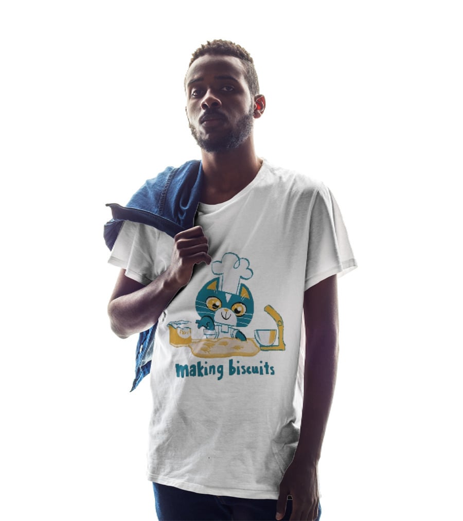 Cat Chef Making Biscuits Whiskers And Flour Cooking Fun T-Shirt
