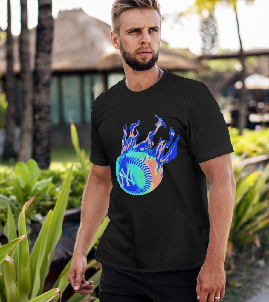 New York Yankees MLB Flaming Baseball Iconic Sports Team T-Shirt