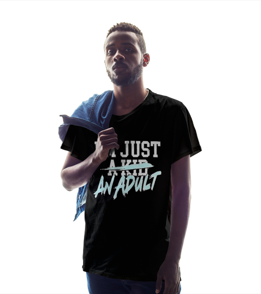 I'm Just A Kid An Adult Distressed Block Blue Paint Brush T-Shirt