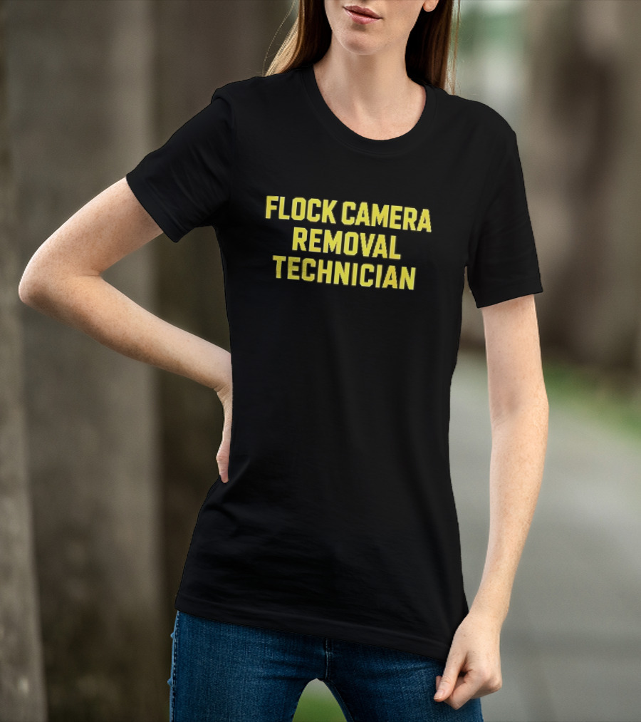 Flock Camera Removal Technician Yellow Varsity Block T-Shirt