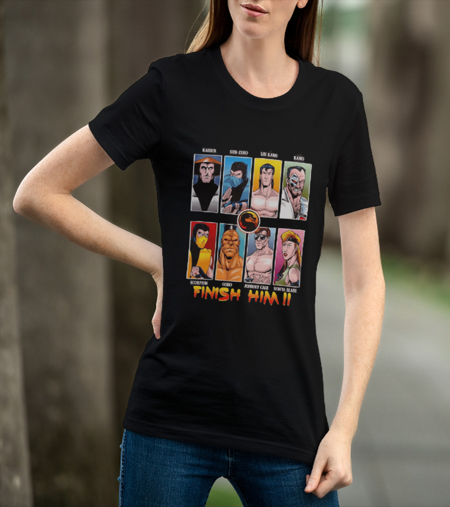 Raiden Sub Zero Liu Kang Kano Scorpion Goro Johnny Cage Sonya Blade Finish Him Mortal Kombat T-Shirt