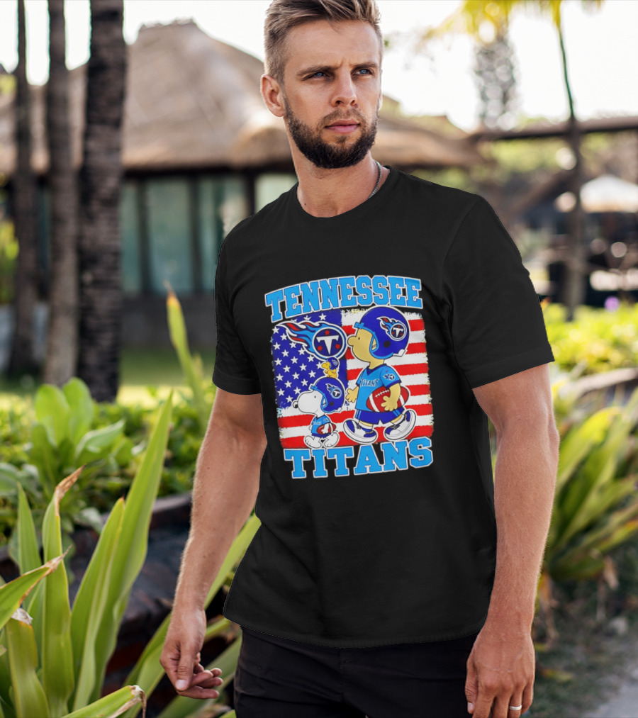 Tennessee Titans Snoopy Woodstock American Flag NFL Football 2026 T-Shirt