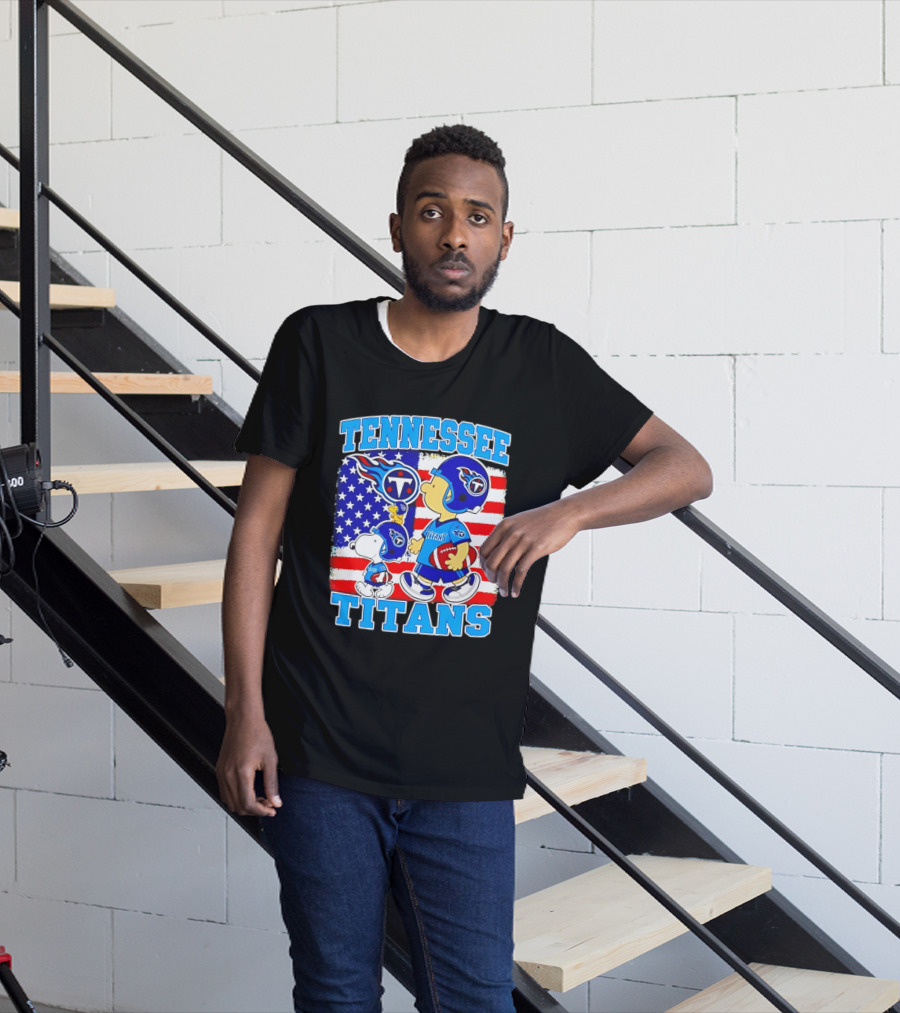 Tennessee Titans Snoopy Woodstock American Flag NFL Football 2026 T-Shirt