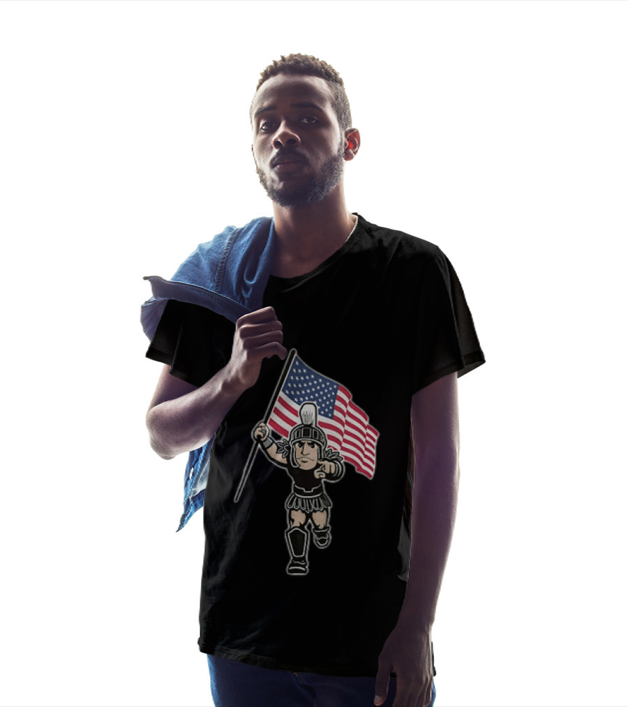 Spartan Warrior Carrying American Flag T-Shirt