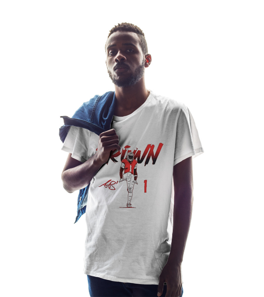 Brown AB 1 Football Player Red Brush Stroke High Knee Pose T-Shirt