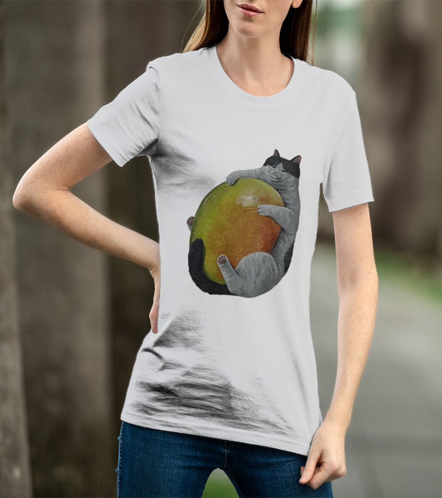 Cat Hugging Giant Mango Fruit T-Shirt