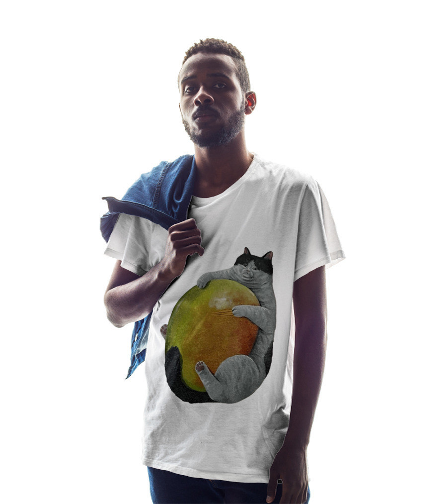 Cat Hugging Giant Mango Fruit T-Shirt