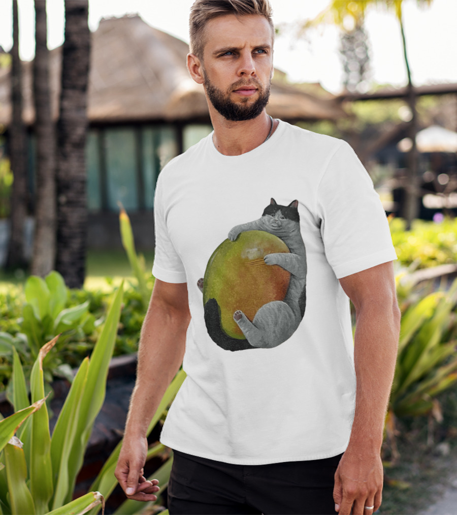 Cat Hugging Giant Mango Fruit T-Shirt