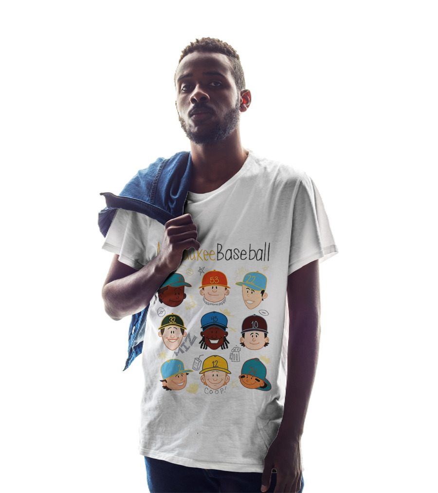 Milwaukee Baseball Players Cartoon Faces Yeli Coop Miz T-Shirt