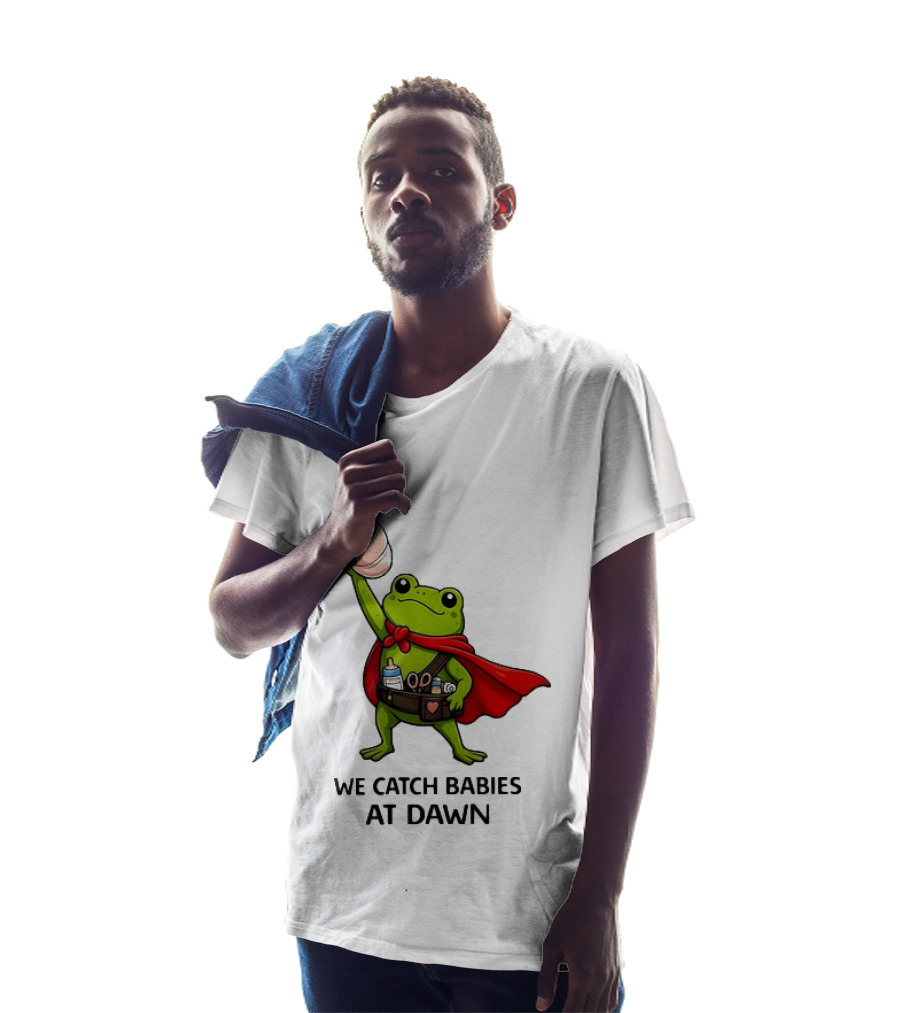 Frog Hero We Catch Babies At Dawn With Red Cape T-Shirt