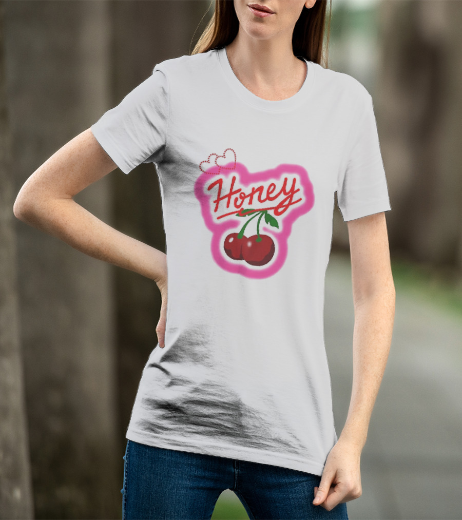 Honey Red Cherries Neon Heart T-Shirt