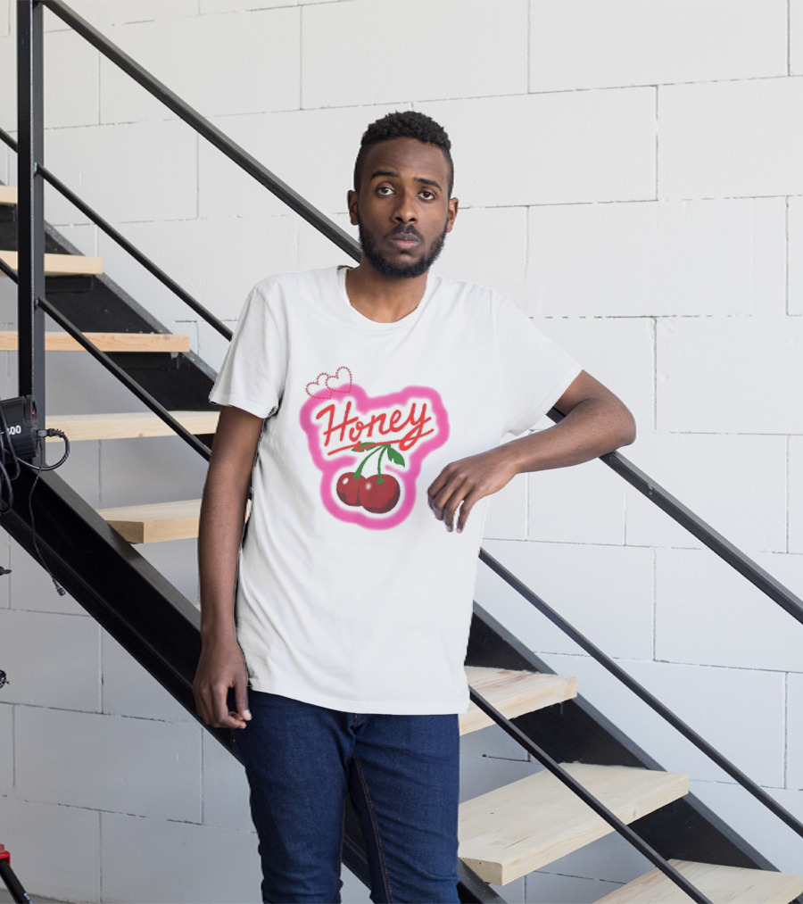 Honey Red Cherries Neon Heart T-Shirt