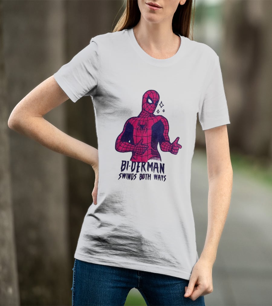 Bi Derman Swings Both Ways Superhero Spiderman T-Shirt