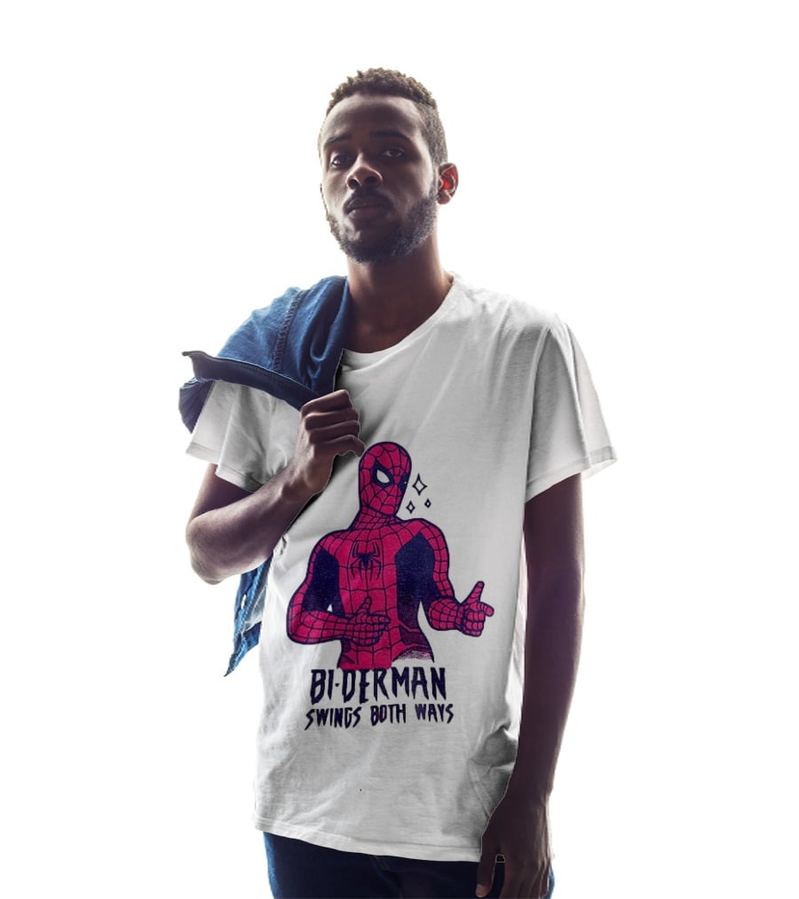 Bi Derman Swings Both Ways Superhero Spiderman T-Shirt