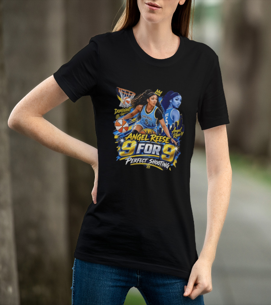 Angel Reese 9 For 9 Perfect Shooting Dominant Chicago Basketball T-Shirt