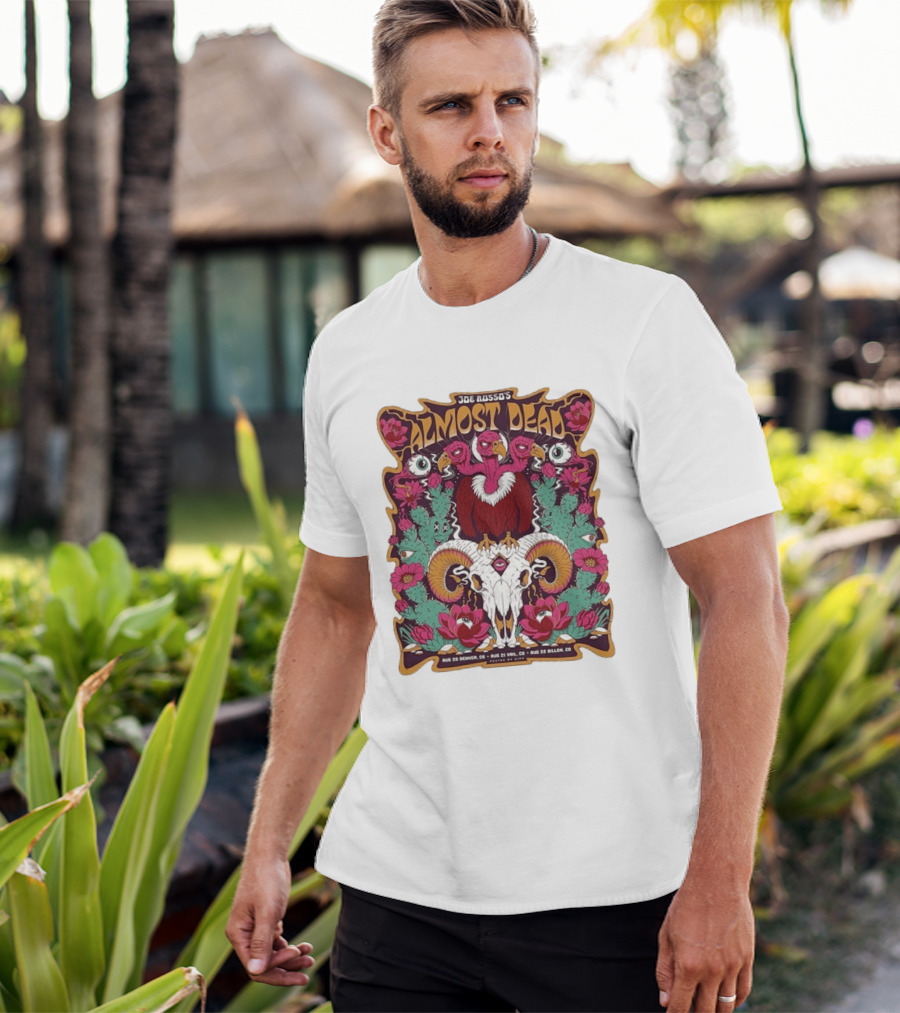 Joe Russo's Almost Dead Tour 2026 August 20 Denver August 21 Vail August 22 Dillon Vibrant Skull And Vulture Art Floral T-Shirt