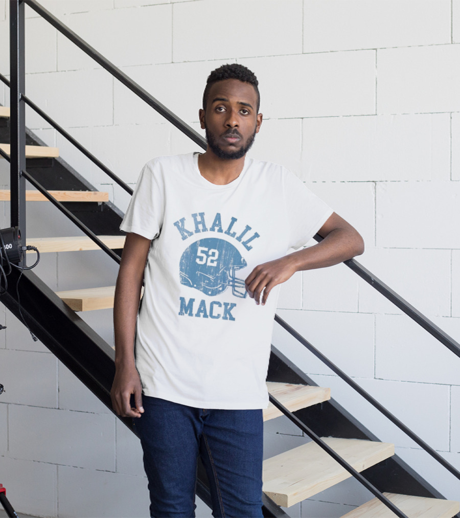 Khalil Mack 52 Distressed Powder Blue Football Helmet T-Shirt