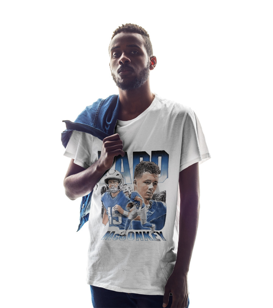 Ladd McConkey Number 15 Football Player Blue Jersey Collage T-Shirt