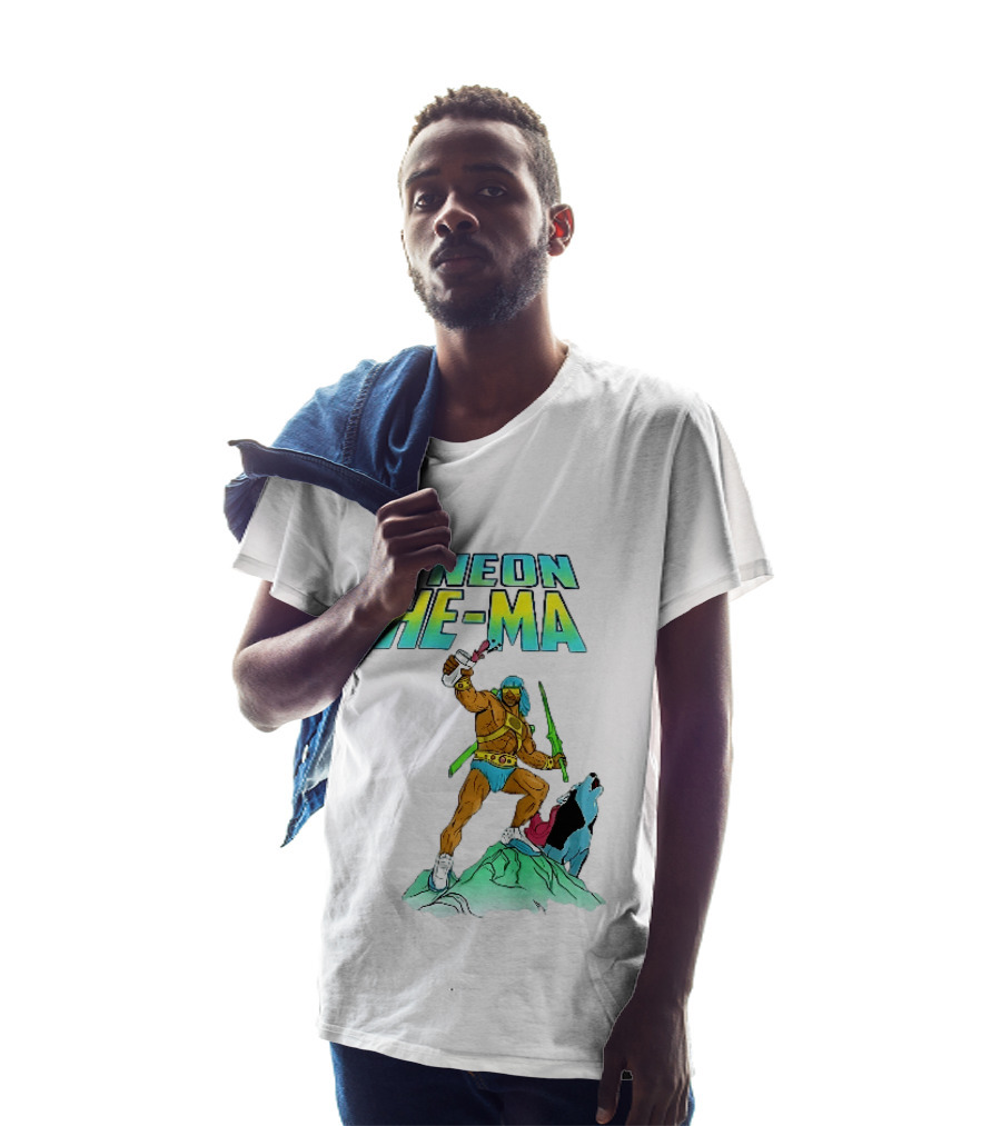 Neon He Ma Cartoon Warrior Action With Purple Drink Mountain Adventure T-Shirt