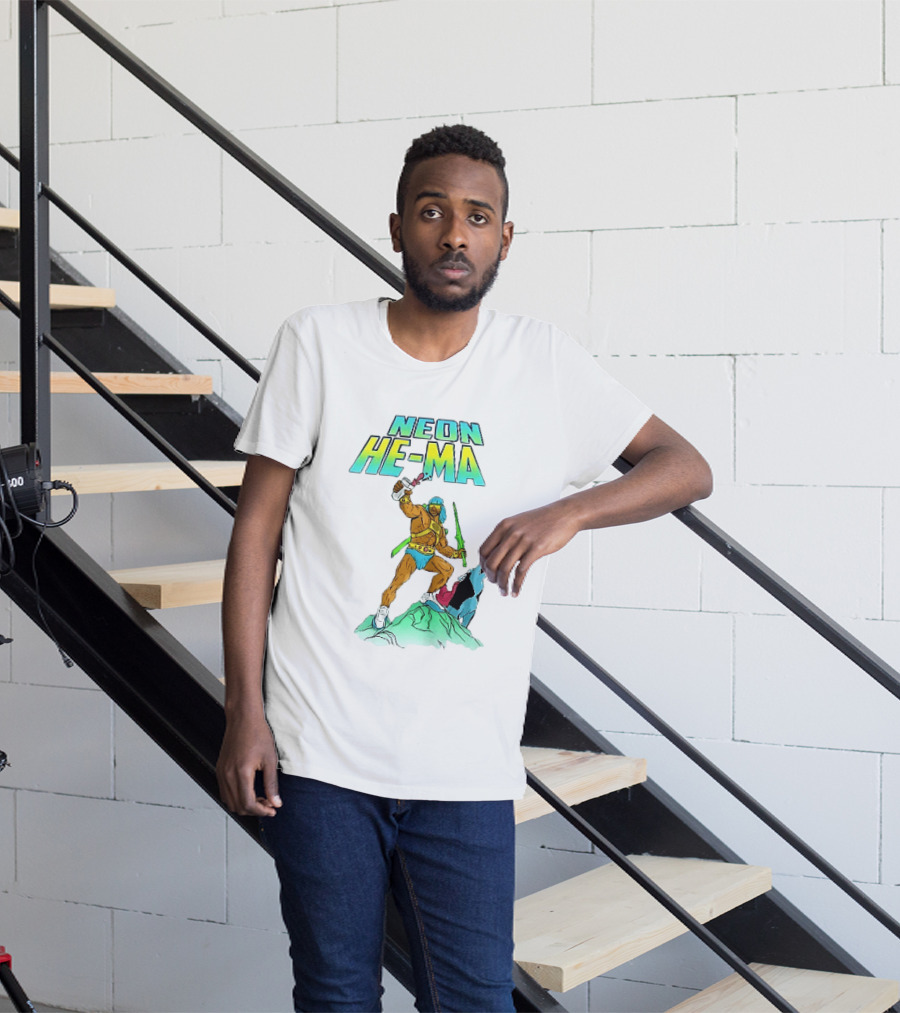 Neon He Ma Cartoon Warrior Action With Purple Drink Mountain Adventure T-Shirt