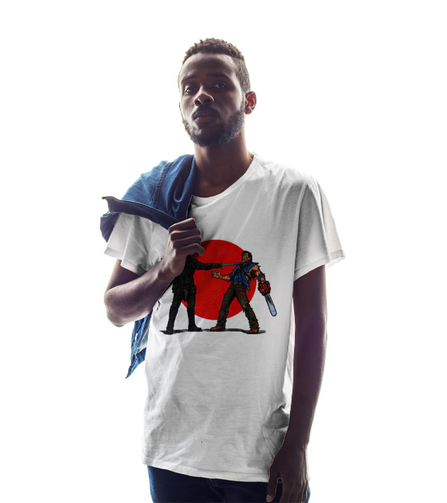 Geralt Vs Ash Evil Dead Or Alive Red Circle Showdown T-Shirt