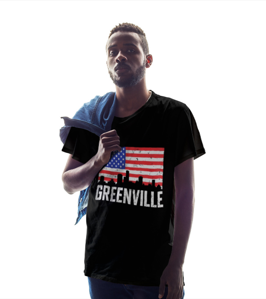 Greenville Skyline American Flag Cityscape T-Shirt